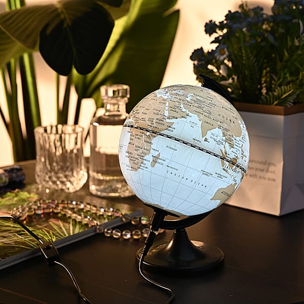 Livmore Illuminated Light And Educational HD Printed Globe Of The World With Stand (Size: D 6*H 7.87)- White