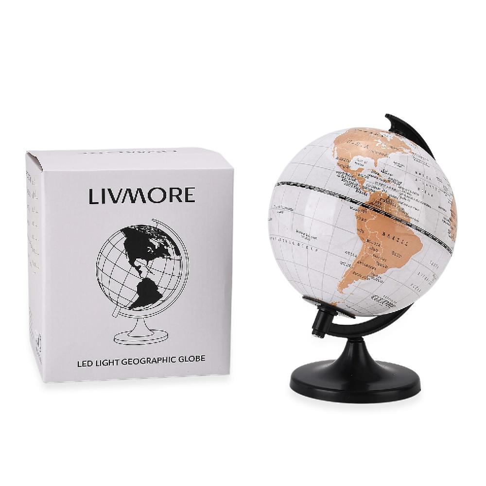 Livmore Illuminated Light and Educational HD Printed Globe of the world with stand (Size: D 6*H 7.87)- White
