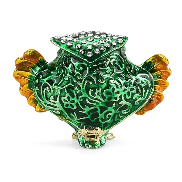Livmore Multi Color Crystal Enameled Green Owl Trinket Box In Goldtone