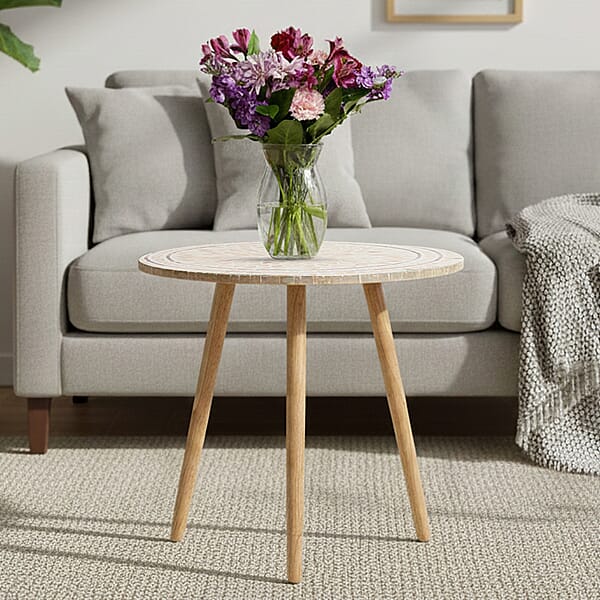 Livmore Multi Color Radiant Petal Shell Pattern Nacre MOP Top Side Table - Large