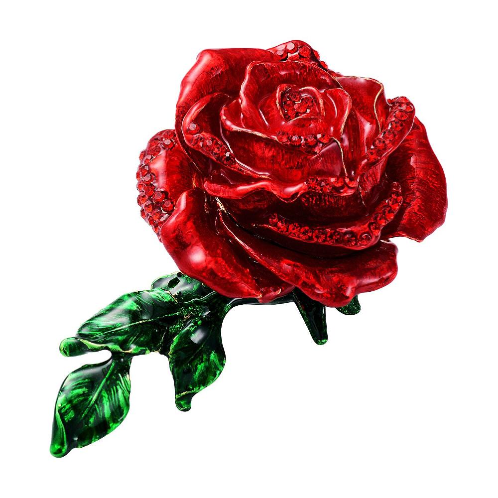 Livmore Red Austrian Crystal Enameled Rose Trinket Box In Goldtone