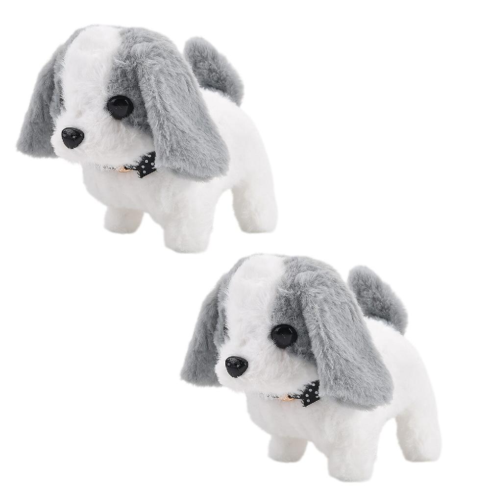 Livmore Set of 2 Pcs Grey Electric Walking Plush Dog Toy (2xAA Battery Not Included)