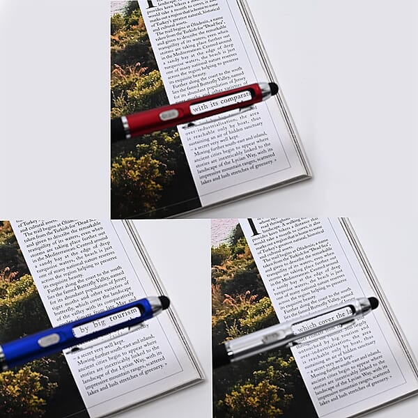 Livmore Set Of 3 Multifunctional Pens With LED Lights Magnifying Glasses And Touch Screen Function With 3 Refills
