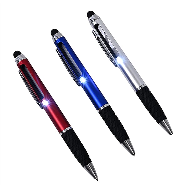 Livmore Set Of 3 Multifunctional Pens With LED Lights Magnifying Glasses And Touch Screen Function With 3 Refills
