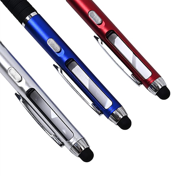 Livmore Set Of 3 Multifunctional Pens With LED Lights Magnifying Glasses And Touch Screen Function With 3 Refills