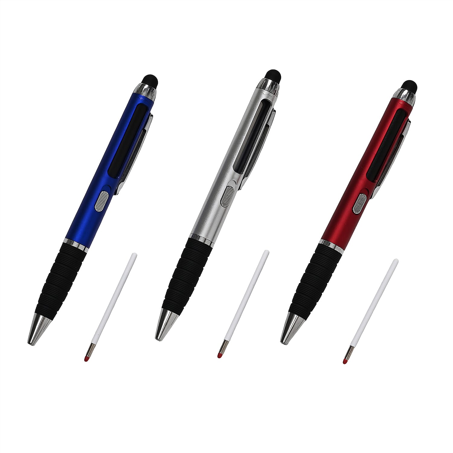 Livmore Set of 3 Multifunctional Pens with LED lights Magnifying Glasses and Touch Screen Function with 3 Refills