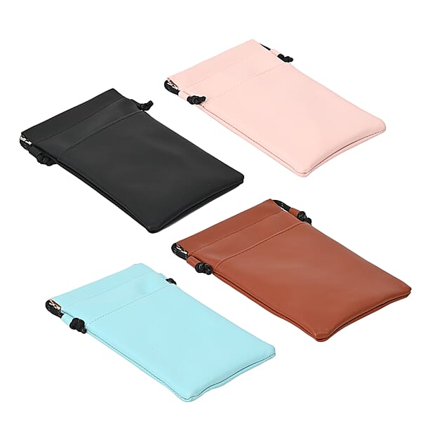 Livmore Set Of 4 Black Pink Blue And Brown Faux Leather Pouch With Cort