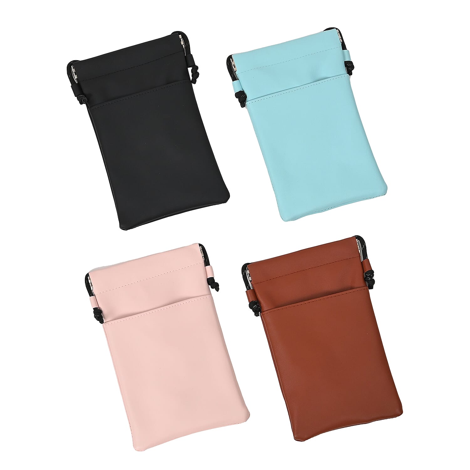 Livmore Set of 4 Black Pink Blue and Brown Faux Leather Pouch with Cort