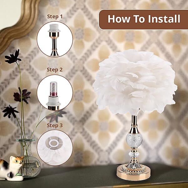 Livmore White 6cm Ball Feather Table Lamp With Plug