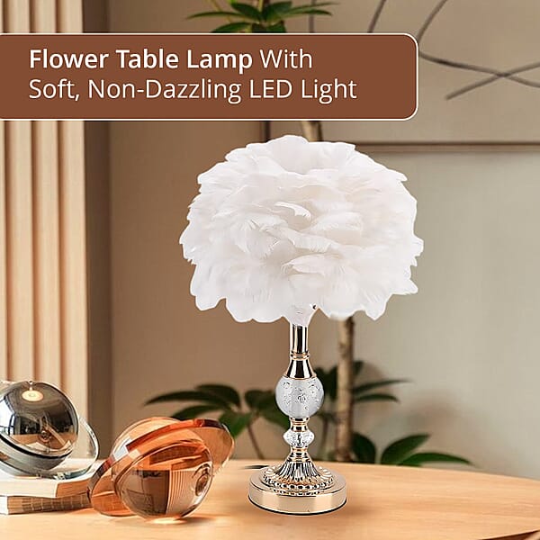 Livmore White 6cm Ball Feather Table Lamp With Plug