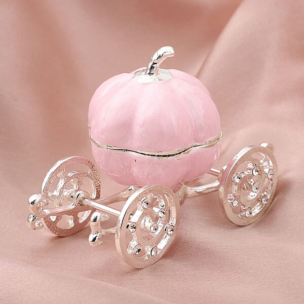 Livmore White Austrian Crystal And Enameled Pumpkin Trinket Box In Silvertone