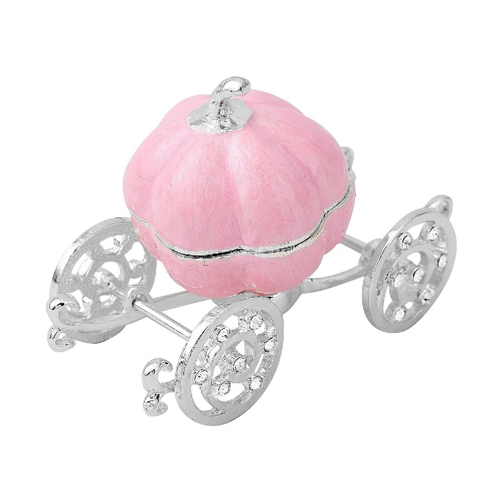 Livmore White Austrian Crystal and Enameled Pumpkin Trinket Box in Silvertone