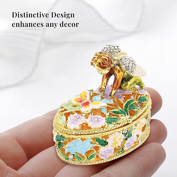 Livmore White Austrian Crystal Enameled Angel Trinket Box In Goldtone