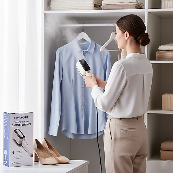 Livmore White Compact Handheld Steamer With Dual Adjustable Steam Modes And 60ml Water Tank (1000W 100-120V 220-240V 50/60Hz)