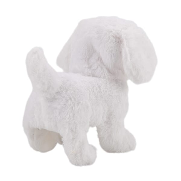 Livmore White Walking Plush Dog Toy (2xAA Battery Not Included)