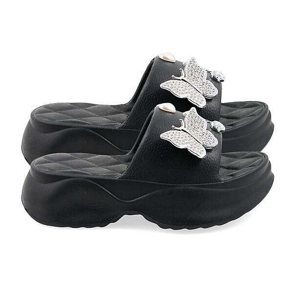 LOVE 83 Black EVA Butterfly Rhinestone Sandals - S