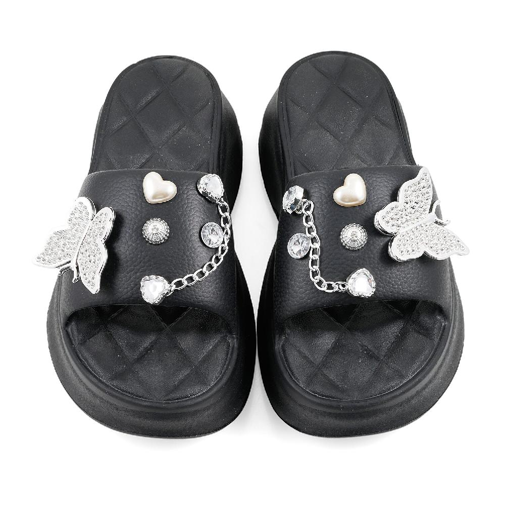 LOVE 83 Black EVA Butterfly Rhinestone Sandals - S