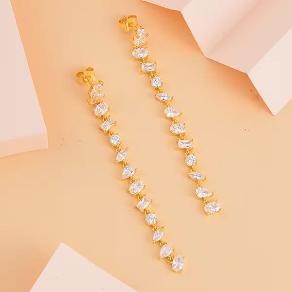 Lustro Stella Finest CZ Earrings In 14K Yellow Gold Over Sterling Silver Linear Dangle Earrings For Women Gift For Her 13.00 Ctw