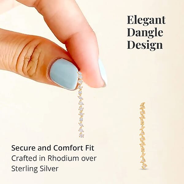 Lustro Stella Finest CZ Earrings In 14K Yellow Gold Over Sterling Silver Linear Dangle Earrings For Women Gift For Her 13.00 Ctw