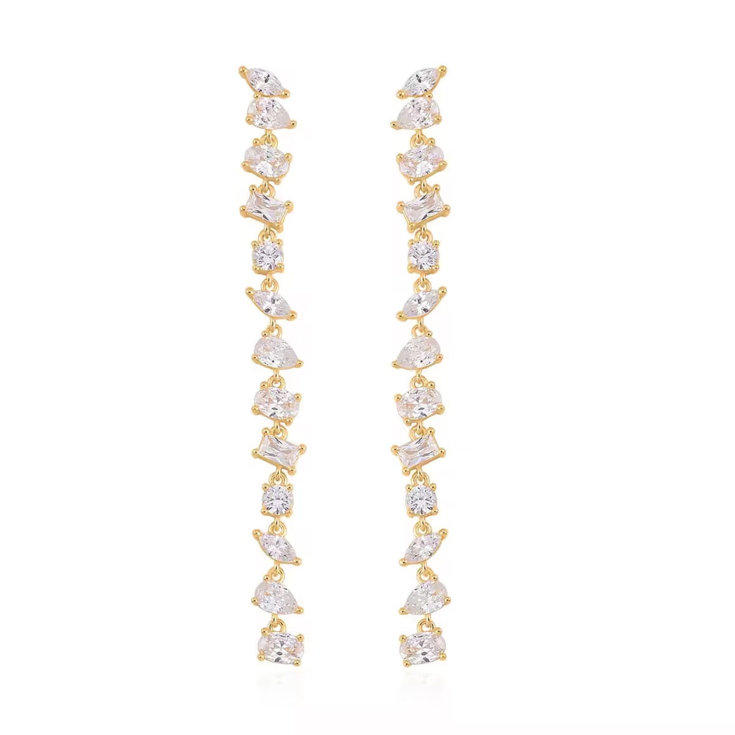 Lustro Stella Finest CZ Earrings in 14K Yellow Gold Over Sterling Silver Linear Dangle Earrings For Women Gift For Her 13.00 ctw