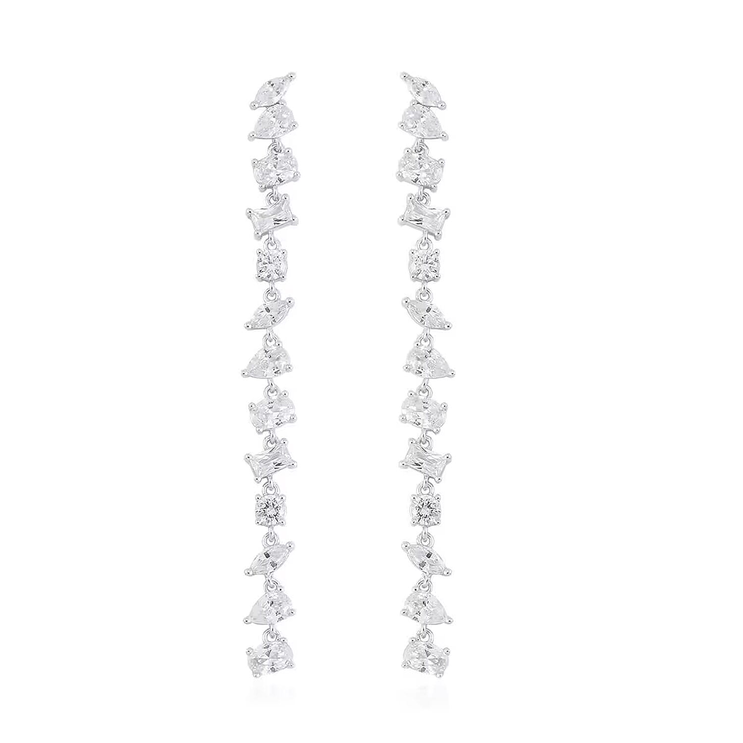 Lustro Stella Finest CZ Earrings in Rhodium Over Sterling Silver Linear Dangle Earrings For Women Gift For Her 13.00 ctw