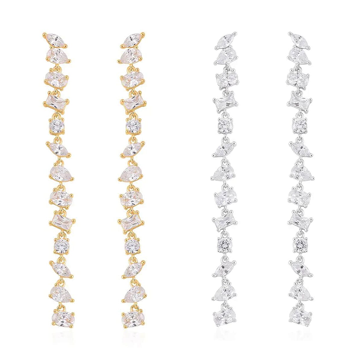 Lustro Stella Finest CZ Mixed Shapes Set of 2 Earrings in 14K YG and Rhodium Over Sterling Silver 26.00 ctw