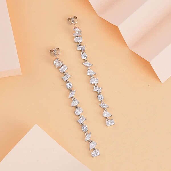 Lustro Stella Finest CZ Mixed Shapes Set Of 3 Earrings In 14K YG And Rhodium Over Sterling Silver 39.15 Ctw