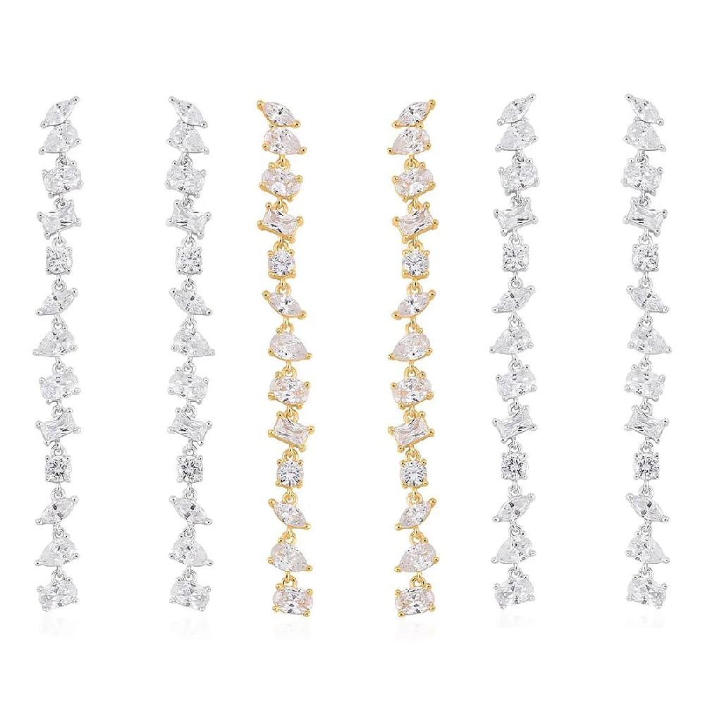 Lustro Stella Finest CZ Mixed Shapes Set of 3 Earrings in 14K YG and Rhodium Over Sterling Silver 39.15 ctw