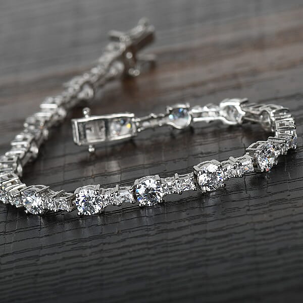 Lustro Stella Made With Finest CZ Bracelet In Platinum Over Sterling Silver (7.25 In) 9 Grams 15.20 Ctw