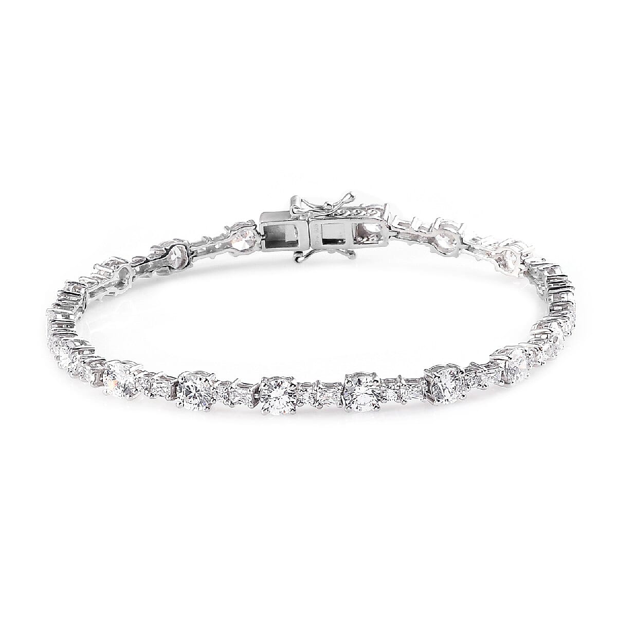 Lustro Stella Made with Finest CZ Bracelet in Platinum Over Sterling Silver (7.25 In) 9 Grams 15.20 ctw