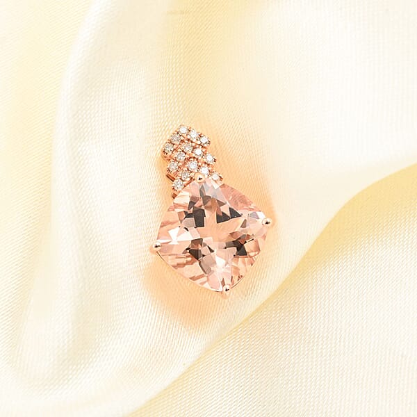 Luxoro 10K Rose Gold AAA Marropino Morganite And G-H I2 Diamond Pendant Without Chain 3.70 Ctw