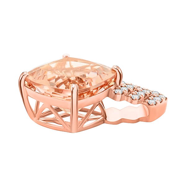 Luxoro 10K Rose Gold AAA Marropino Morganite And G-H I2 Diamond Pendant Without Chain 3.70 Ctw