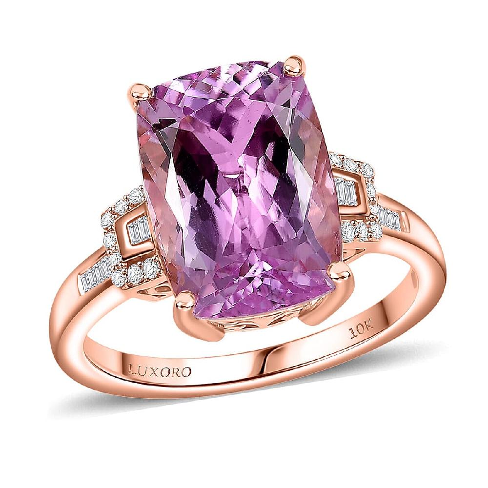 Luxoro 10K Rose Gold AAA Martha Rocha Kunzite Natural Pink and White Diamond (I1 - I2) (0.16 cts) Ring 8.90 ctw
