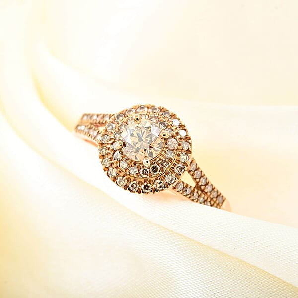 Luxoro 10K Rose Gold Natural Champagne Diamond Double Halo Ring 1.00 Ctw
