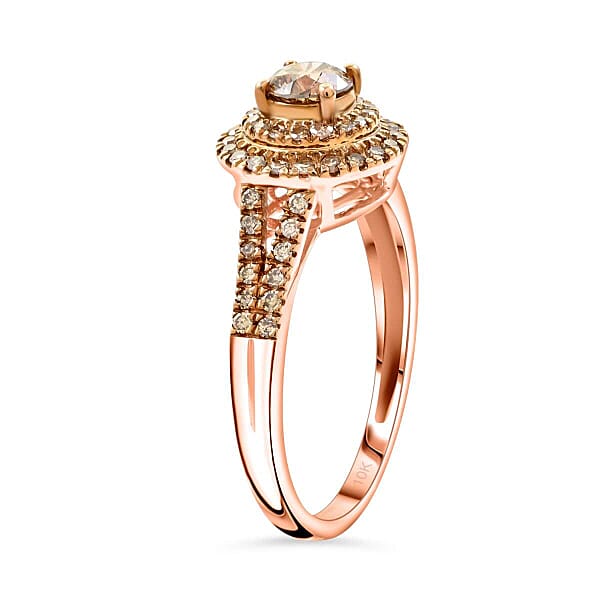 Luxoro 10K Rose Gold Natural Champagne Diamond Double Halo Ring 1.00 Ctw