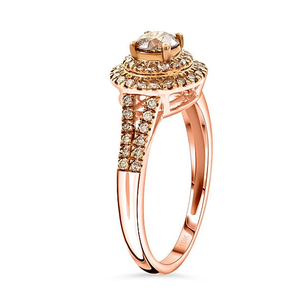 Luxoro 10K Rose Gold Natural Champagne Diamond Double Halo Ring 1.00 Ctw