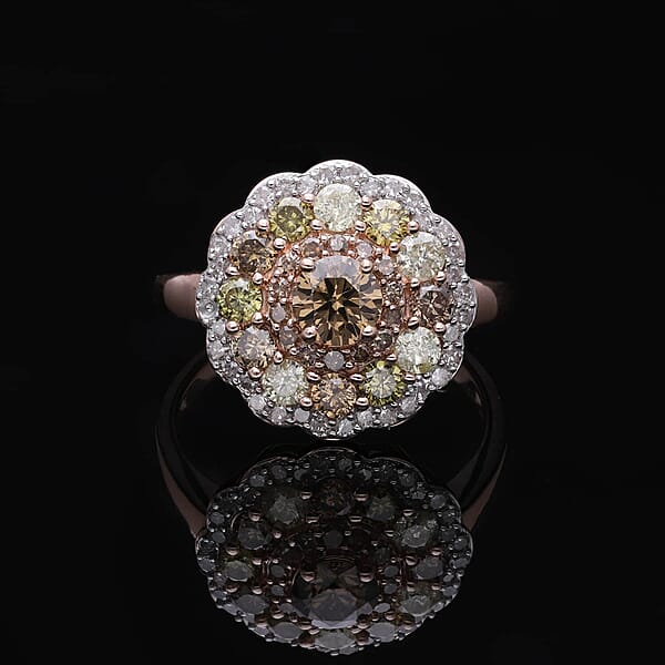 Luxoro 10K Rose Gold Natural Multi Diamond (I3) Floral Ring 2.00 Ctw