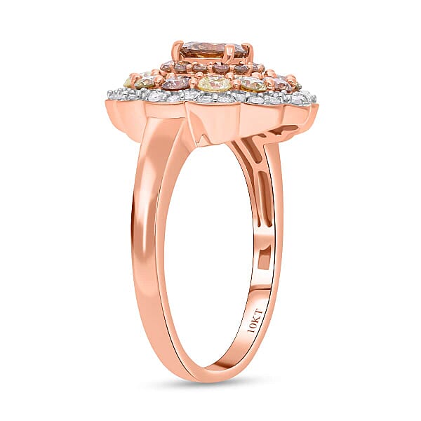 Luxoro 10K Rose Gold Natural Multi Diamond (I3) Floral Ring 2.00 Ctw