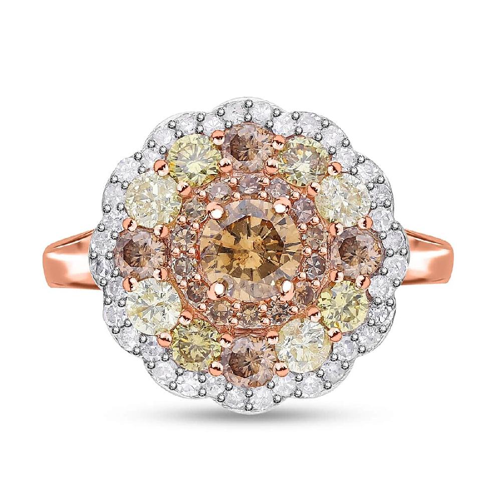 Luxoro 10K Rose Gold Natural Multi Diamond (I3) Floral Ring 2.00 ctw