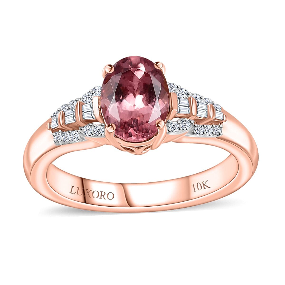 Luxoro 10K Rose Gold Premium Blush Apatite and G-H I2 Diamond Ring 1.35 ctw
