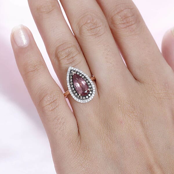 Luxoro 10K Rose Gold Premium Blush Apatite Natural Champagne And White Diamond (I3) (0.35 Cts) Ring (4.50 G) 2.40 Ctw