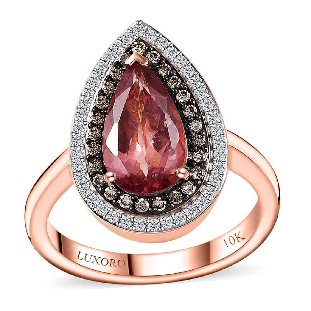 Luxoro 10K Rose Gold Premium Blush Apatite Natural Champagne and White Diamond (I3) (0.35 cts) Ring (4.50 g) 2.40 ctw