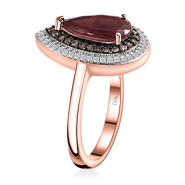 Luxoro 10K Rose Gold Premium Blush Apatite Natural Champagne And White Diamond (I3) (0.35 Cts) Ring (4.50 G) 2.40 Ctw
