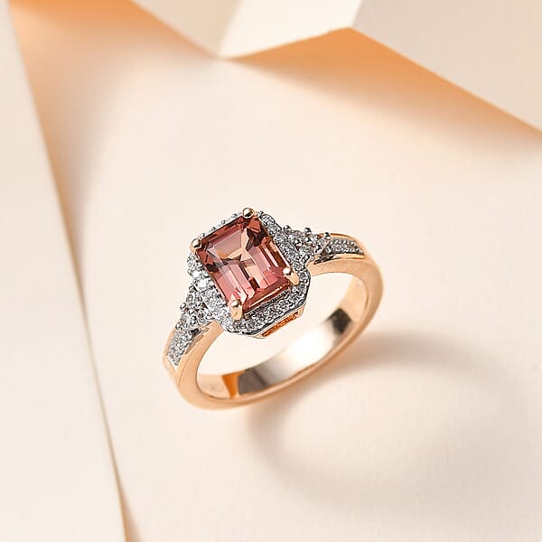 Luxoro 10K Rose Gold Premium Blush Tourmaline And G-H I2 Diamond Halo Ring 4.75 Grams 2.10 Ctw
