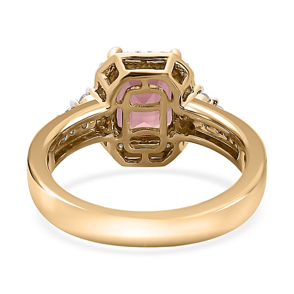 Luxoro 10K Rose Gold Premium Blush Tourmaline And G-H I2 Diamond Halo Ring 4.75 Grams 2.10 Ctw