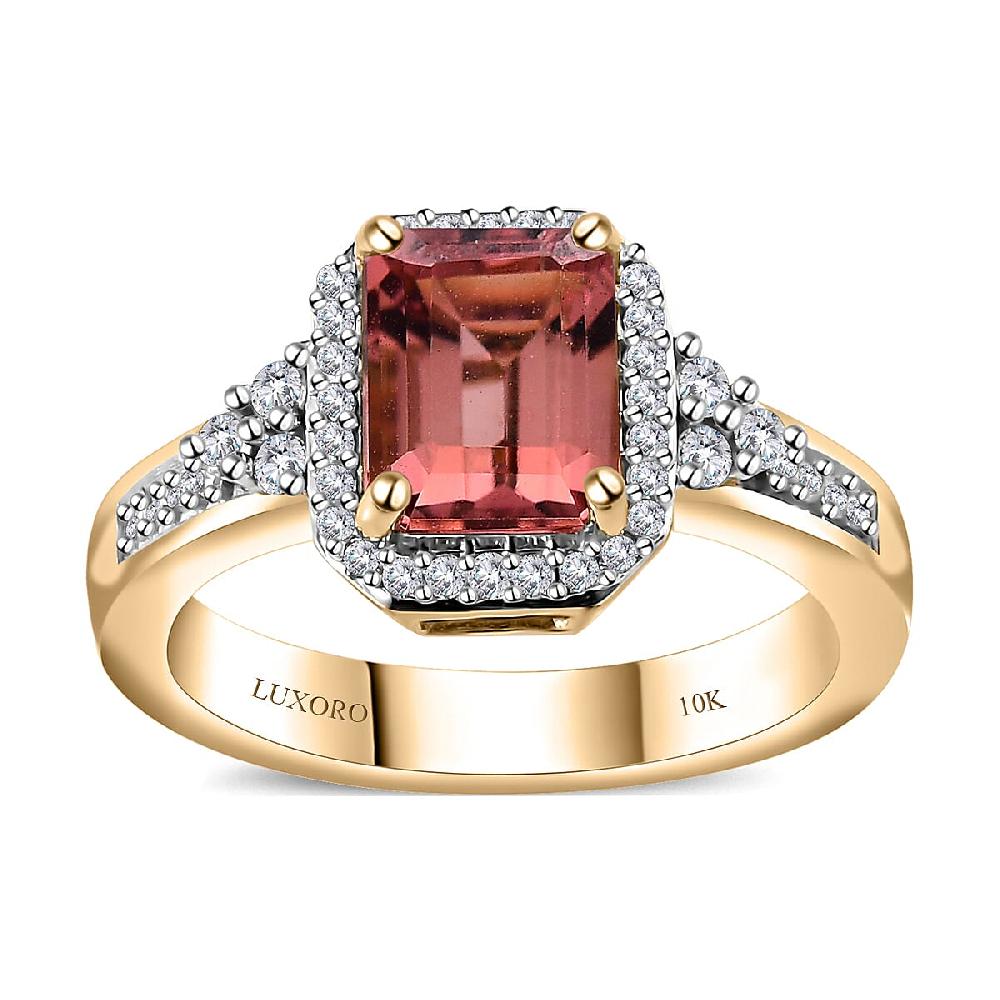 Luxoro 10K Rose Gold Premium Blush Tourmaline and G-H I2 Diamond Halo Ring 4.75 Grams 2.10 ctw