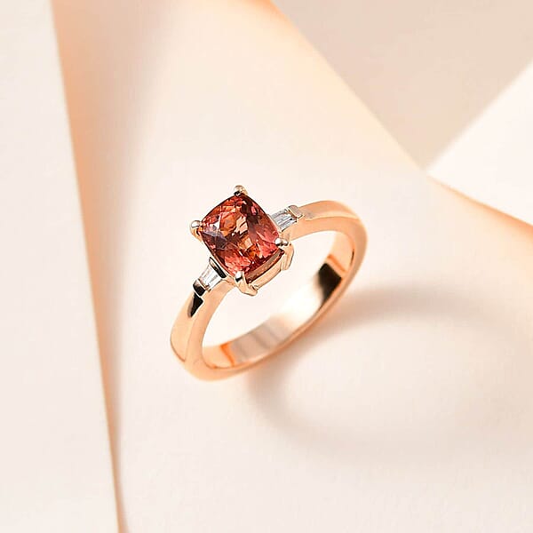 Luxoro 10K Rose Gold Premium Blush Tourmaline And G-H I2 Diamond Ring 1.75 Ctw