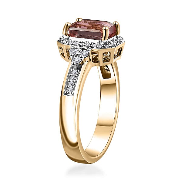 Luxoro 10K Rose Gold Premium Blush Tourmaline And G-H I2 Diamond Halo Ring 4.75 Grams 2.10 Ctw