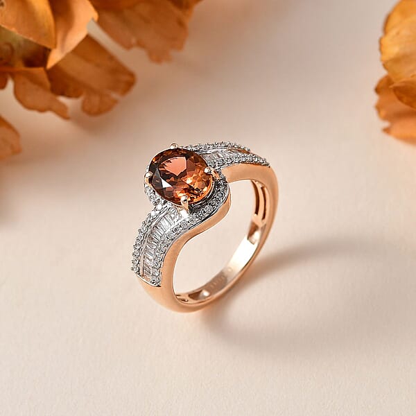 Luxoro 10K Rose Gold Premium Blush Tourmaline And G-H I2 Diamond Bypass Ring 1.60 Ctw