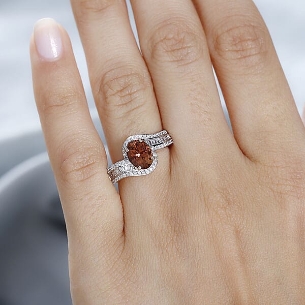 Luxoro 10K Rose Gold Premium Blush Tourmaline And G-H I2 Diamond Bypass Ring 1.60 Ctw